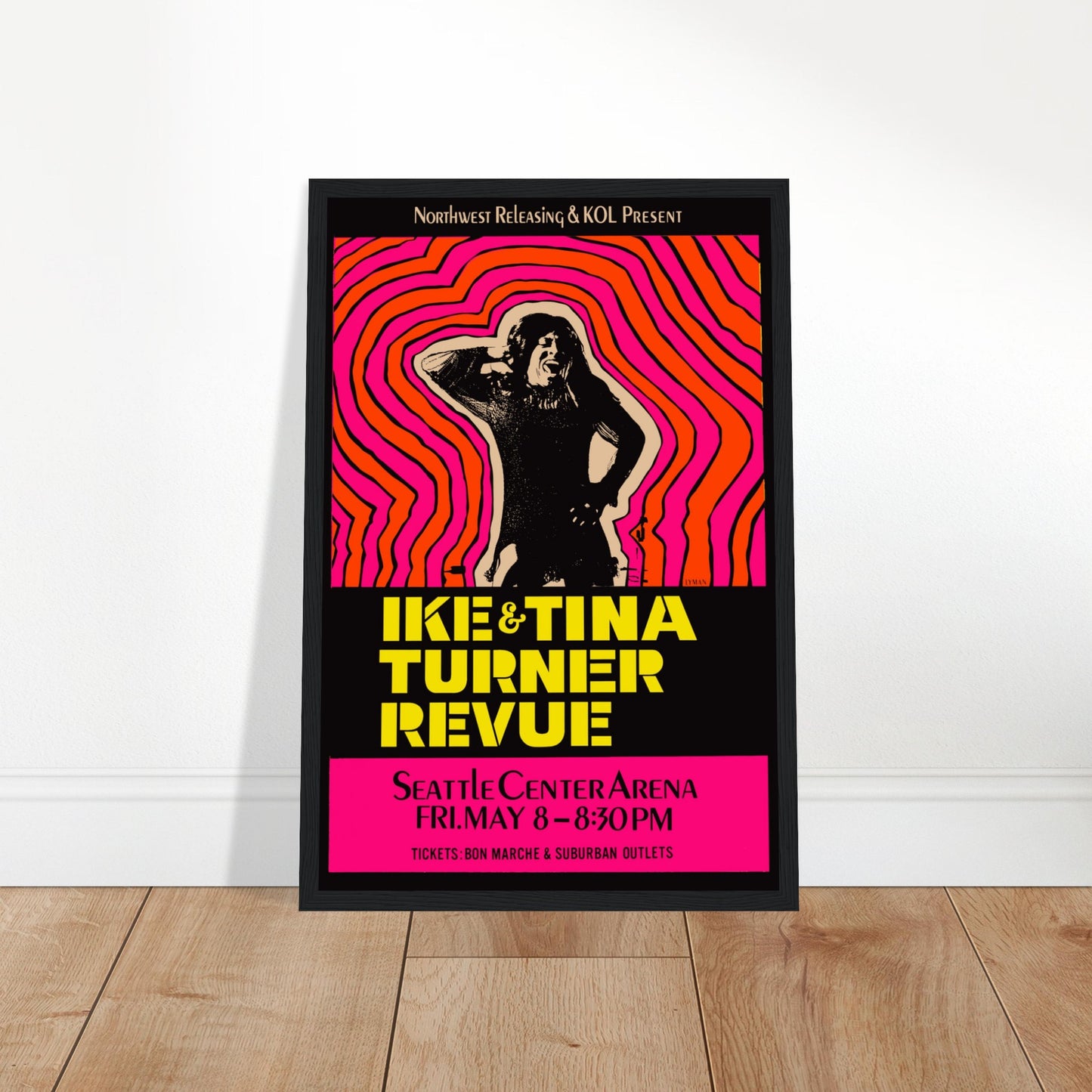 Vintage Ike and Tina Turner concert poster with bold psychedelic design and vibrant colors — iconic soul and rock wall art.