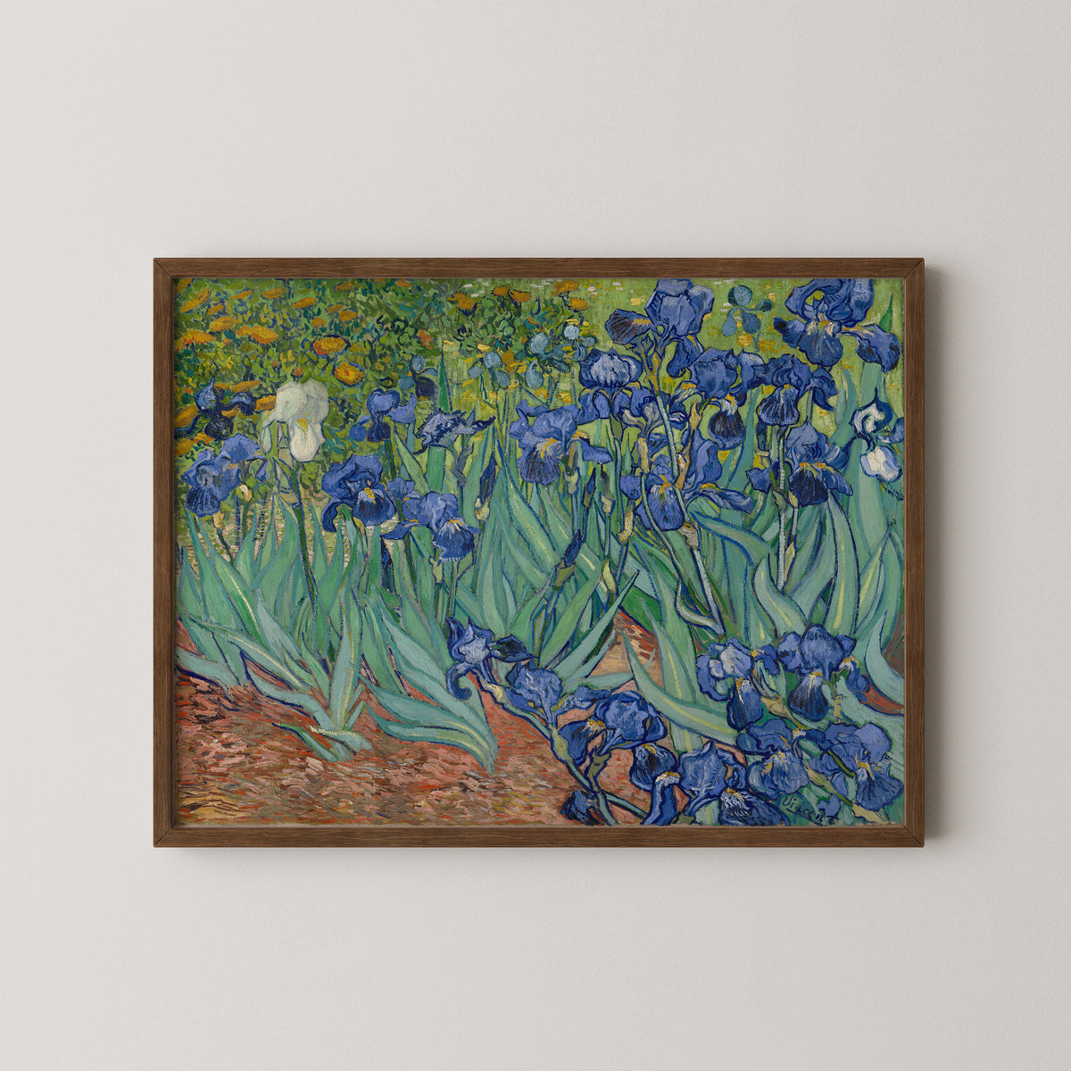 Irises by Vincent van Gogh, art print in a dark wood frame