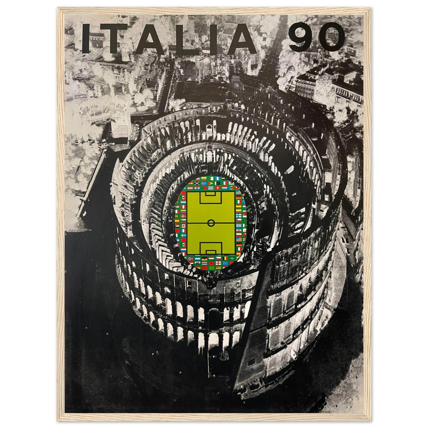 Vintage Italian football World Cup poster, featuring bold artwork, heritage sports design, and classic 90s illustration.