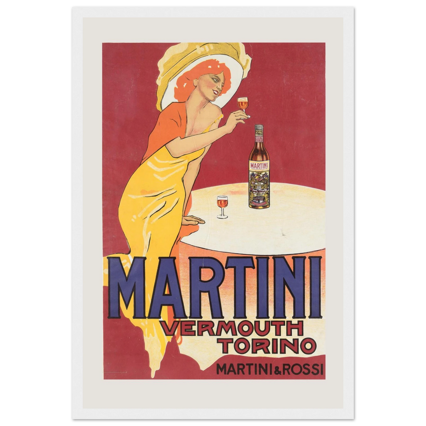 Italian Vermouth advertising print for Martini & Rossi, celebrating classic Torino craftsmanship and glamorous aperitif culture.