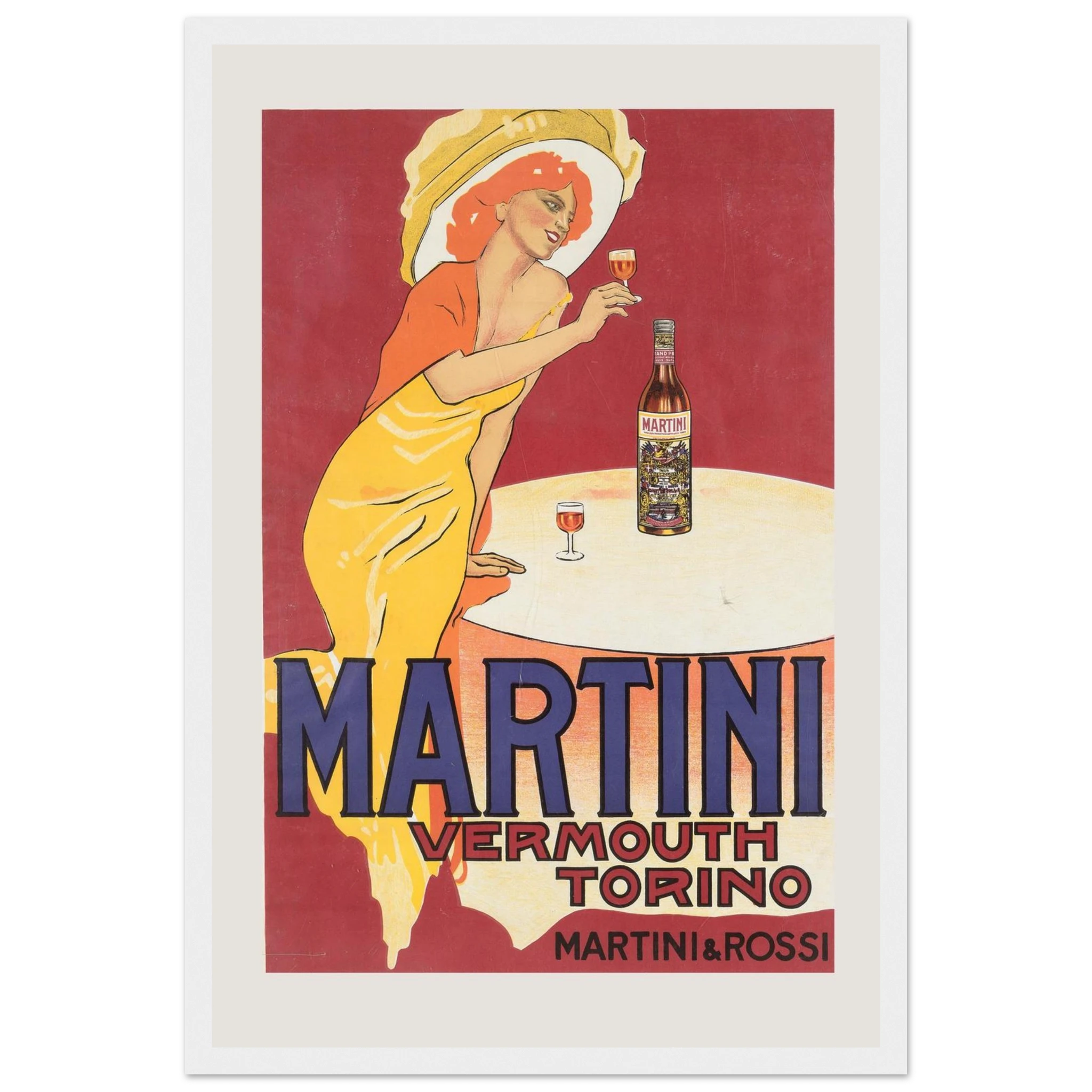 Italian Vermouth advertising print for Martini & Rossi, celebrating classic Torino craftsmanship and glamorous aperitif culture.