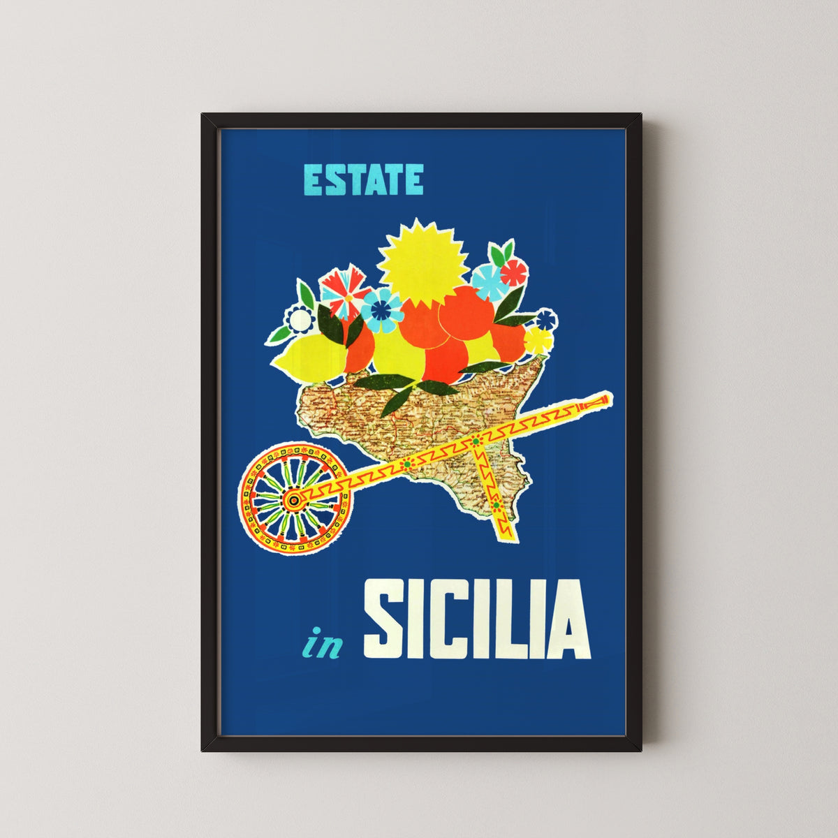 italian vintage poster sicily retro print – black frame mockup