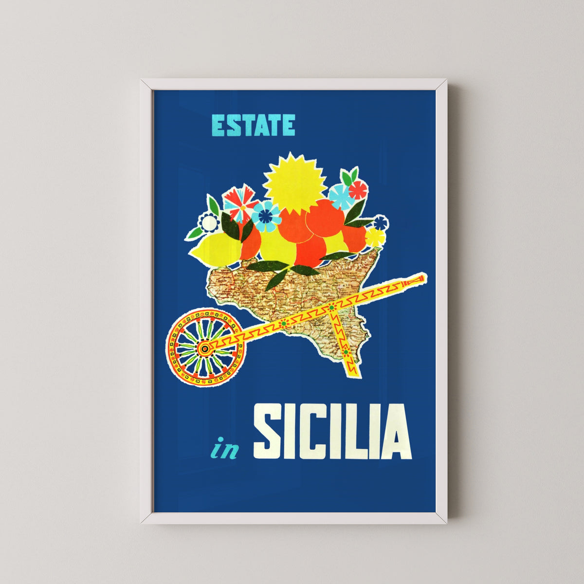 italian vintage poster sicily retro print – white frame mockup