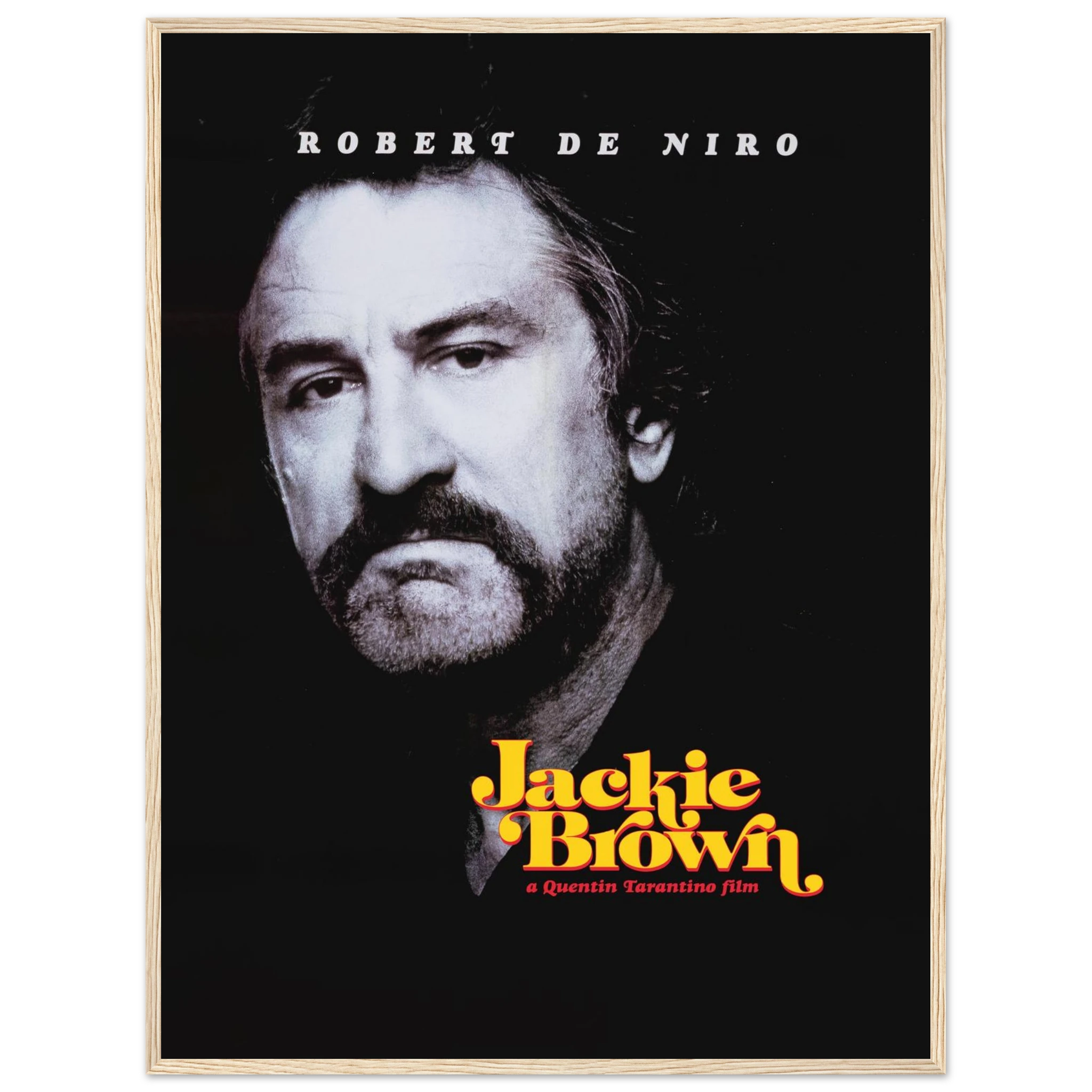 Cult film poster print of Jackie Brown with Robert De Niro, a gritty 1990s movie art piece ideal for home theaters and movie lovers.