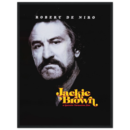 Neo-noir wall art poster of Jackie Brown, featuring Robert De Niro’s character and vintage 90s pulp-inspired graphics.