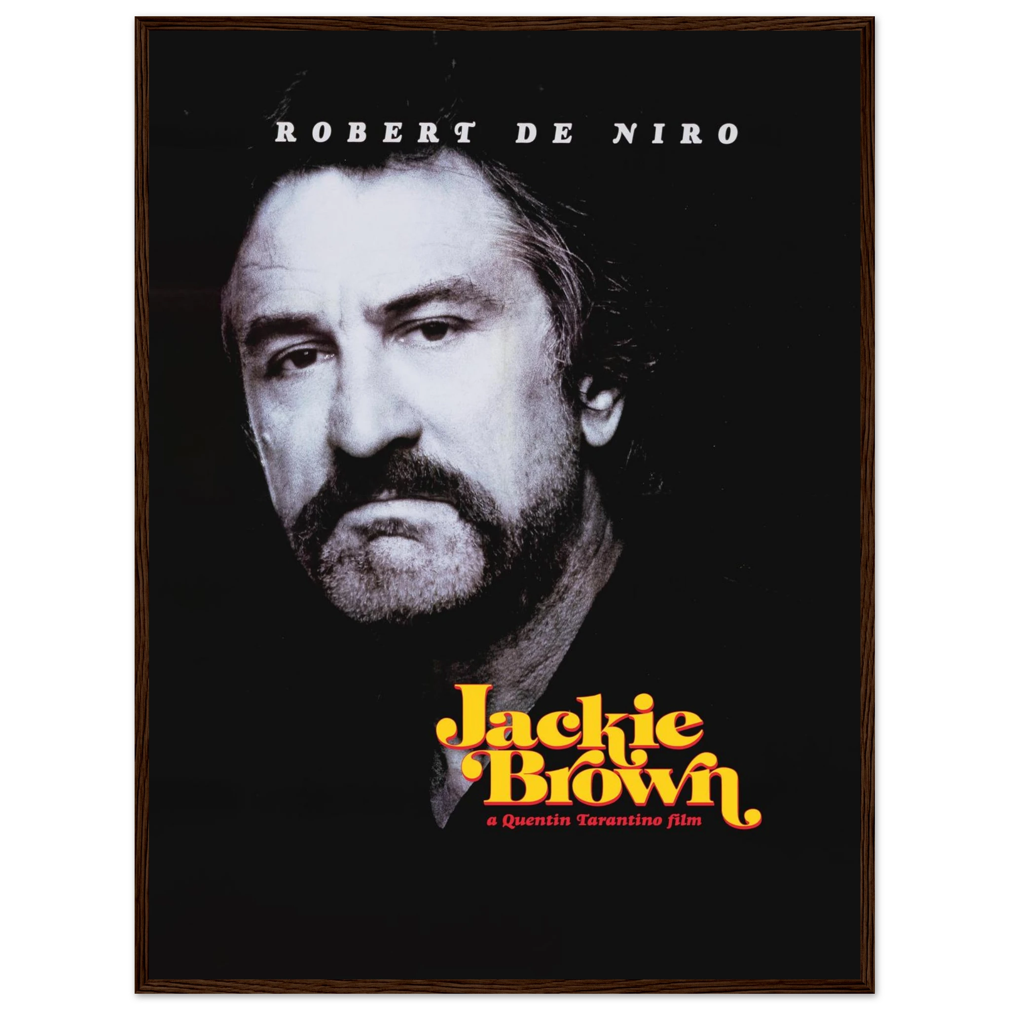 Poster of Jackie Brown featuring Robert De Niro as Louis Gara, a neo-noir tribute to Quentin Tarantino’s 1997 cult crime classic.