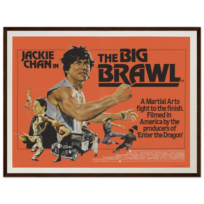 Vintage-style movie poster for Jackie Chan: The Big Brawl (1980), featuring bold 80s artwork and classic martial arts action imager