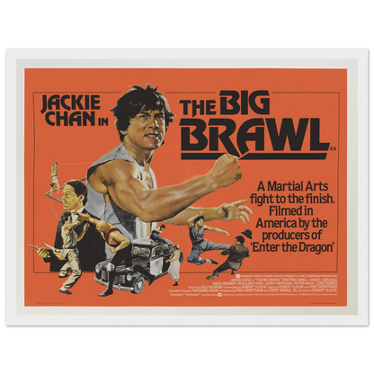 Vintage action movie poster of Jackie Chan’s The Big Brawl, highlighting colorful 80s aesthetics and classic kung fu film style.