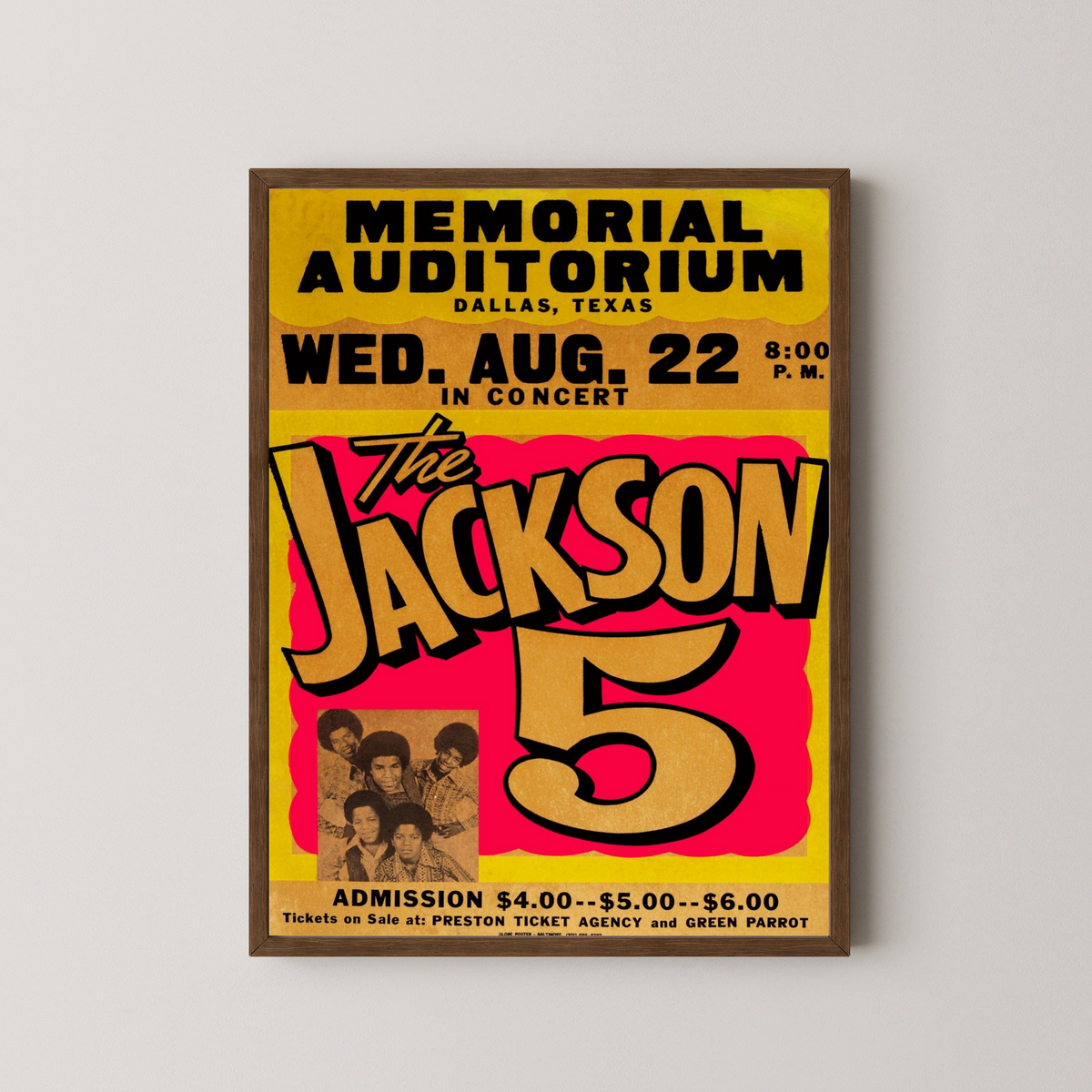 The Jackson 5 Concert Poster – Vintage Motown Art – dark wood frame mockup