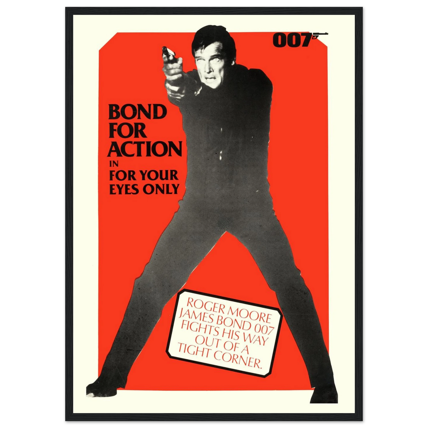 Classic movie poster of James Bond – For Your Eyes Only (1981), designed with original artwork and sharp detail for film enthusiasts.