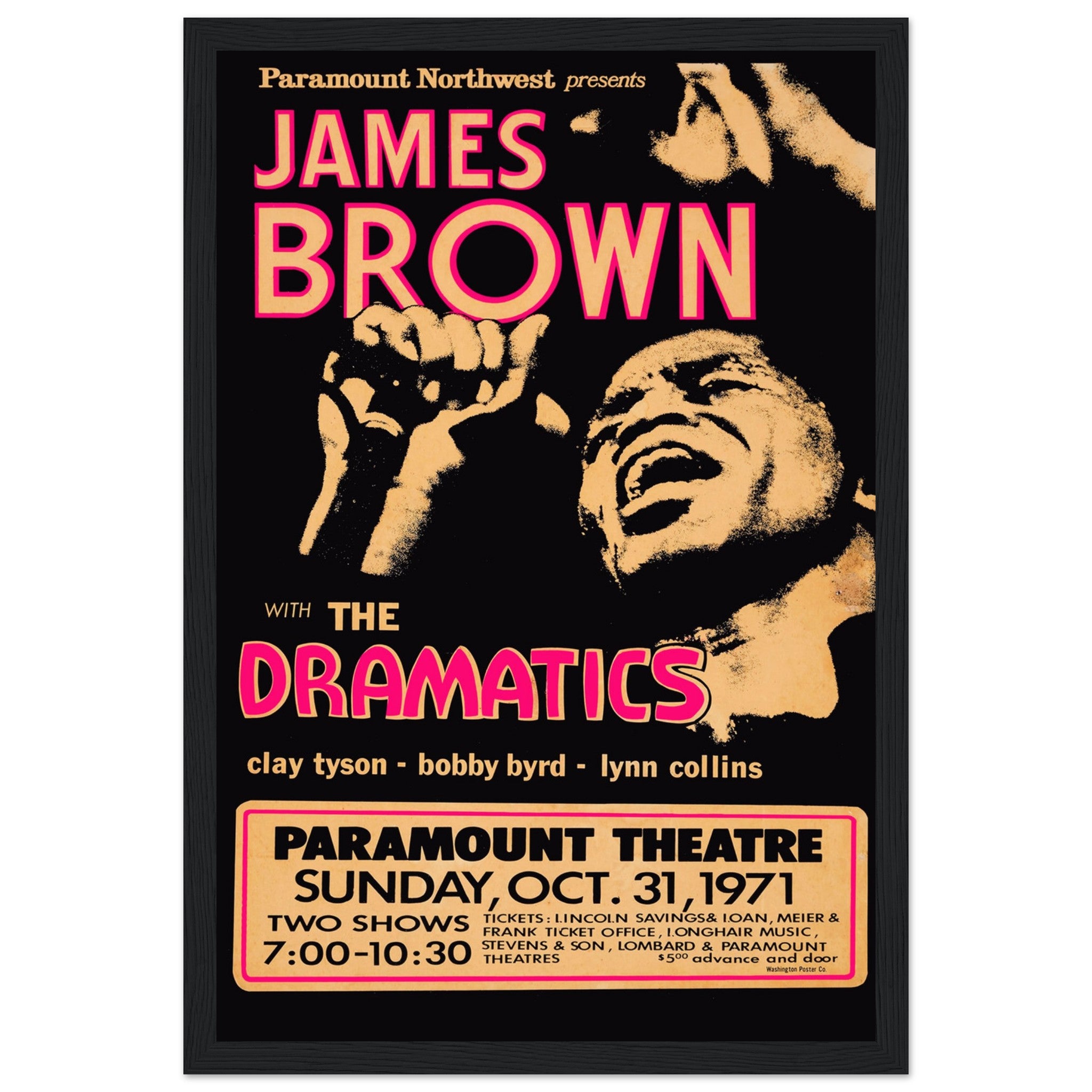 Celebrate the legendary James Brown with this 1971 concert poster, a rare piece of soul music history. Featuring the Godfather of Soul in a dynamic performance, this vintage music poster captures the essence of funk, soul, and 1970s concert culture. Ideal for James Brown fans, music memorabilia collectors, and lovers of vintage concert art, this poster adds a touch of soul and energy to any space. Order now and own a piece of iconic music history!