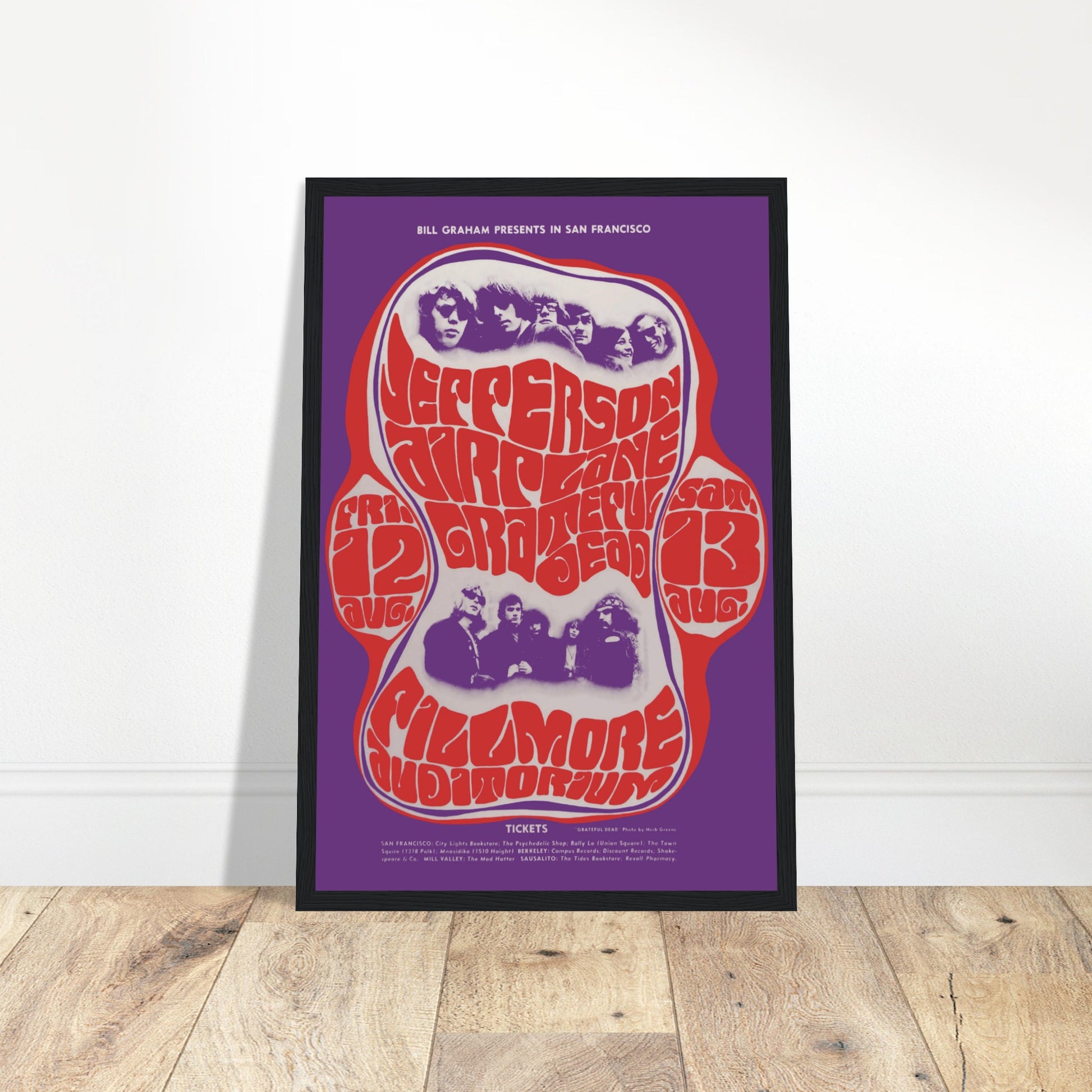 Vintage Jefferson Airplane and Grateful Dead Fillmore poster featuring psychedelic 1960s concert art — iconic rock wall decor.