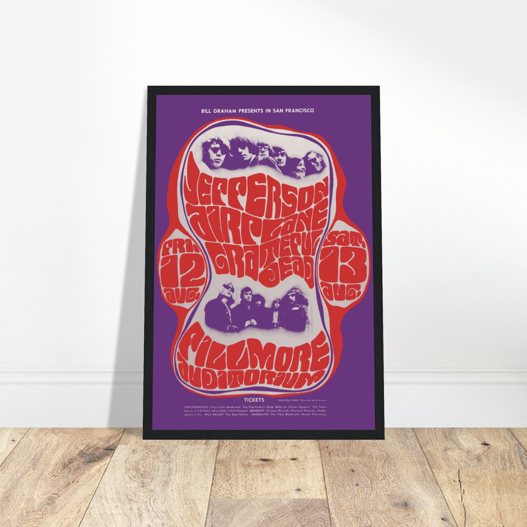 Vintage Jefferson Airplane and Grateful Dead Fillmore poster featuring psychedelic 1960s concert art — iconic rock wall decor.