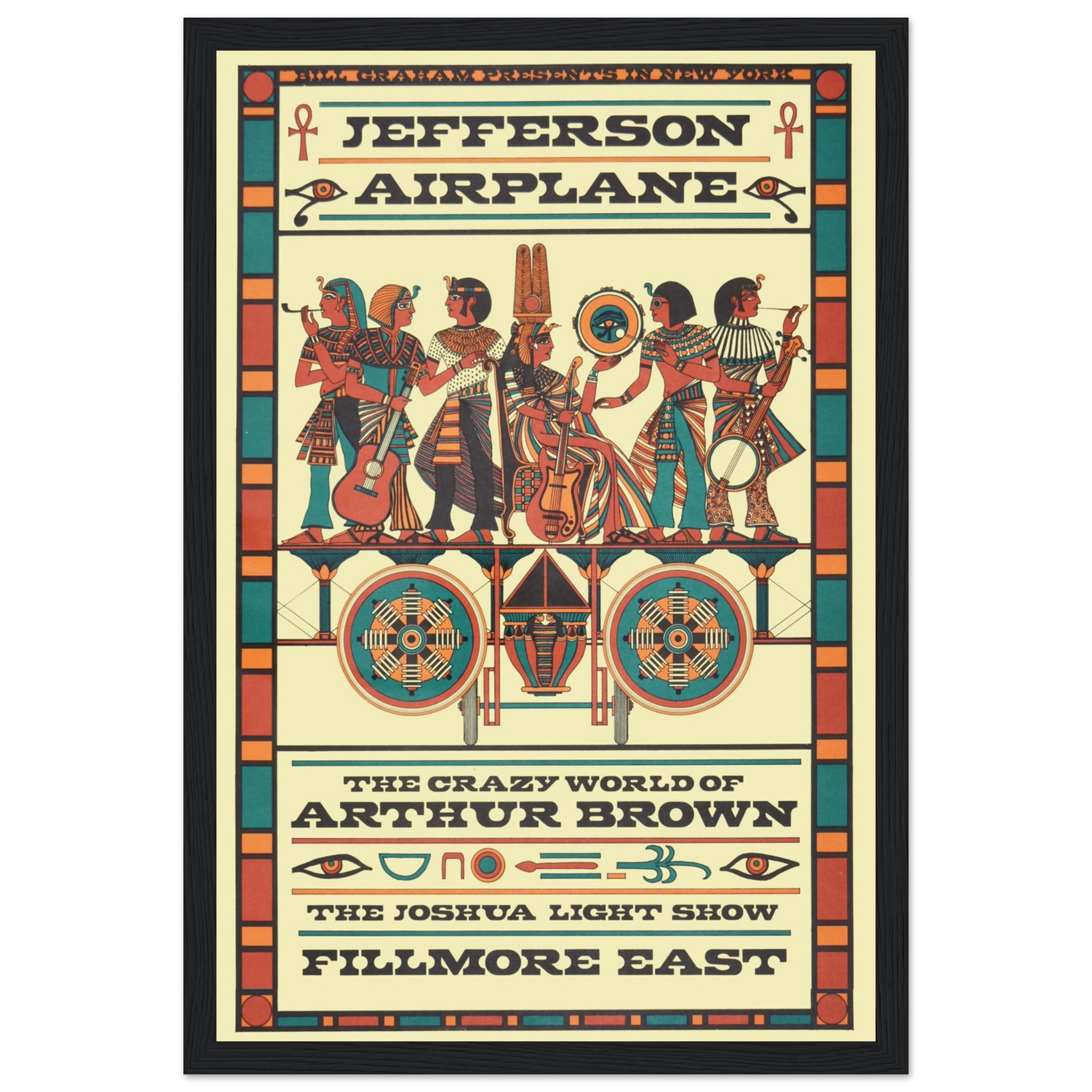 This vintage Jefferson Airplane concert poster is a must-have for music enthusiasts and collectors. Featuring a captivating Egyptian design, it creatively blends the iconic Jefferson Airplane with the mystique of Ancient Egypt. Perfect for fans of psychedelic rock, vintage concert posters, and those who appreciate artistic music memorabilia. Whether displayed in a living room, music studio, or music room, this Jefferson Airplane poster adds an artistic and unique touch to any space. Order today and own a pi