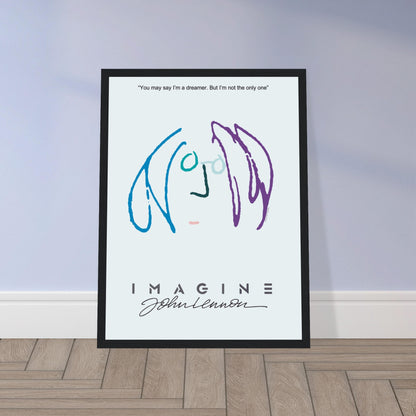 Minimalist John Lennon “Imagine” poster featuring line art portrait and famous quote — iconic music wall art print.