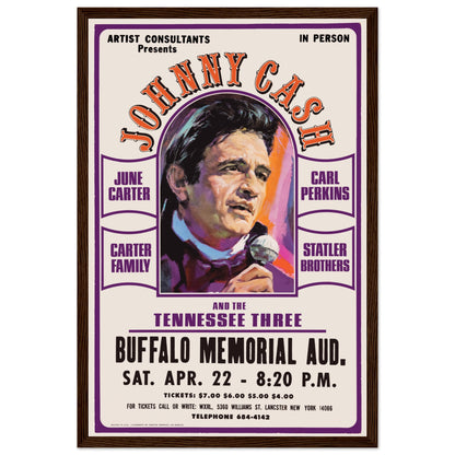 Country music poster featuring Johnny Cash in retro concert style, ideal wall art for rustic or Americana interiors.