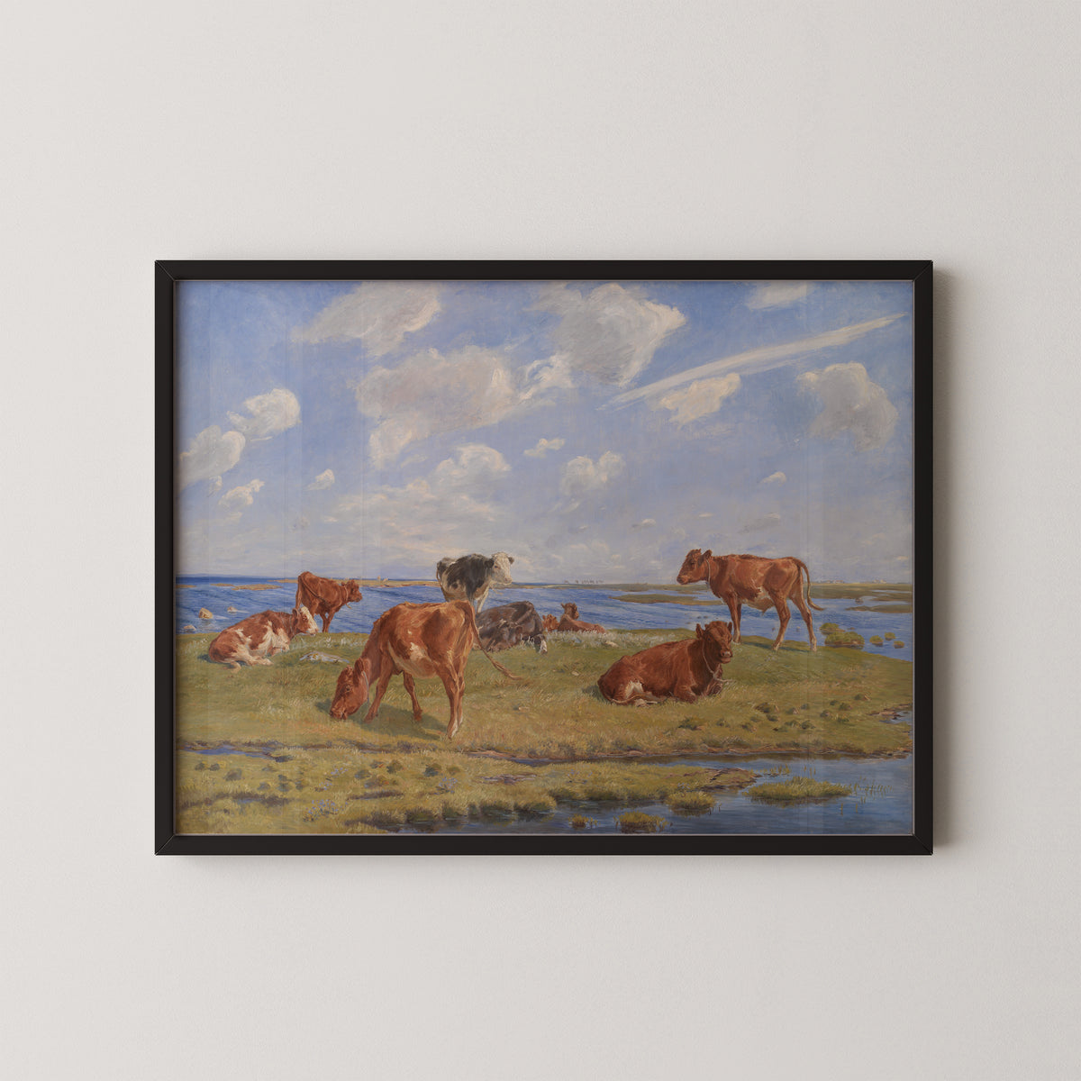 Kalve ved stranden by Theodor Philipsen, art print in a black frame
