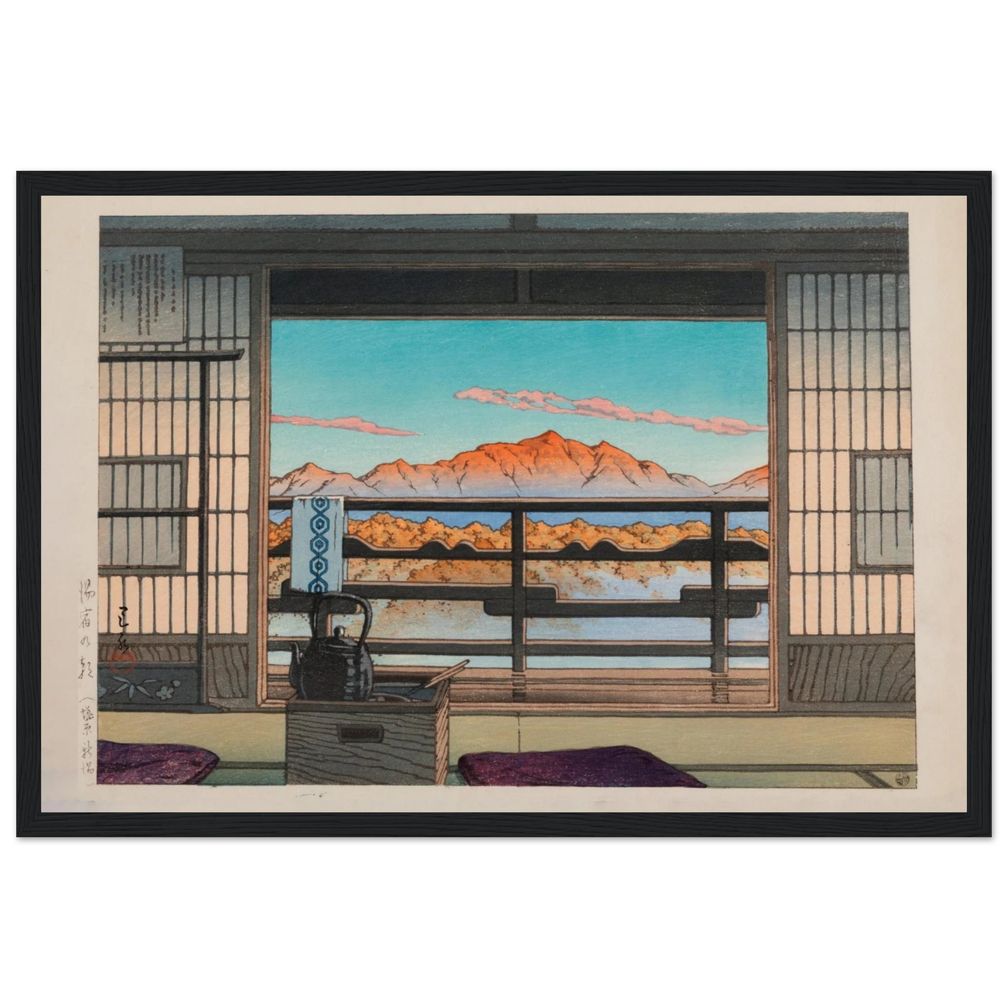 This high-quality reproduction poster of Morning at the Arayu Baths by Kawase Hasui (1883–1957) captures the quiet charm of everyday life in early 20th-century Japan. A master of the Shin-Hanga movement, Hasui is known for his atmospheric landscapes and poetic use of light, and this print is no exception. The scene evokes a tranquil morning near the famous Arayu hot springs, rendered in soft tones and elegant composition. A perfect piece for Japanese art collectors, lovers of traditional culture, or those c