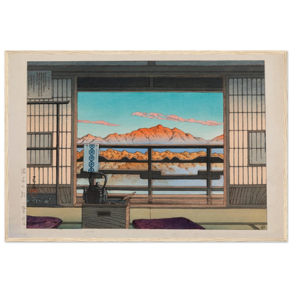 Shin-Hanga art print of Morning at the Arayu Baths by Kawase Hasui, reflecting soft morning hues and timeless Japanese beauty.