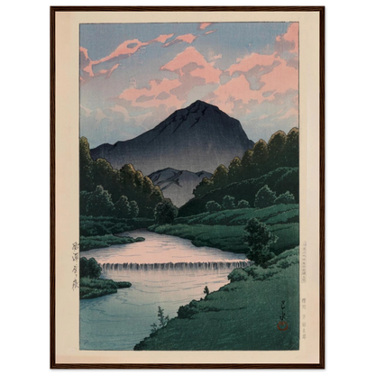 Shin-Hanga landscape print Mount Kamagadake by Hasui, reflecting peaceful mountain scenery with masterful composition and color harmony.