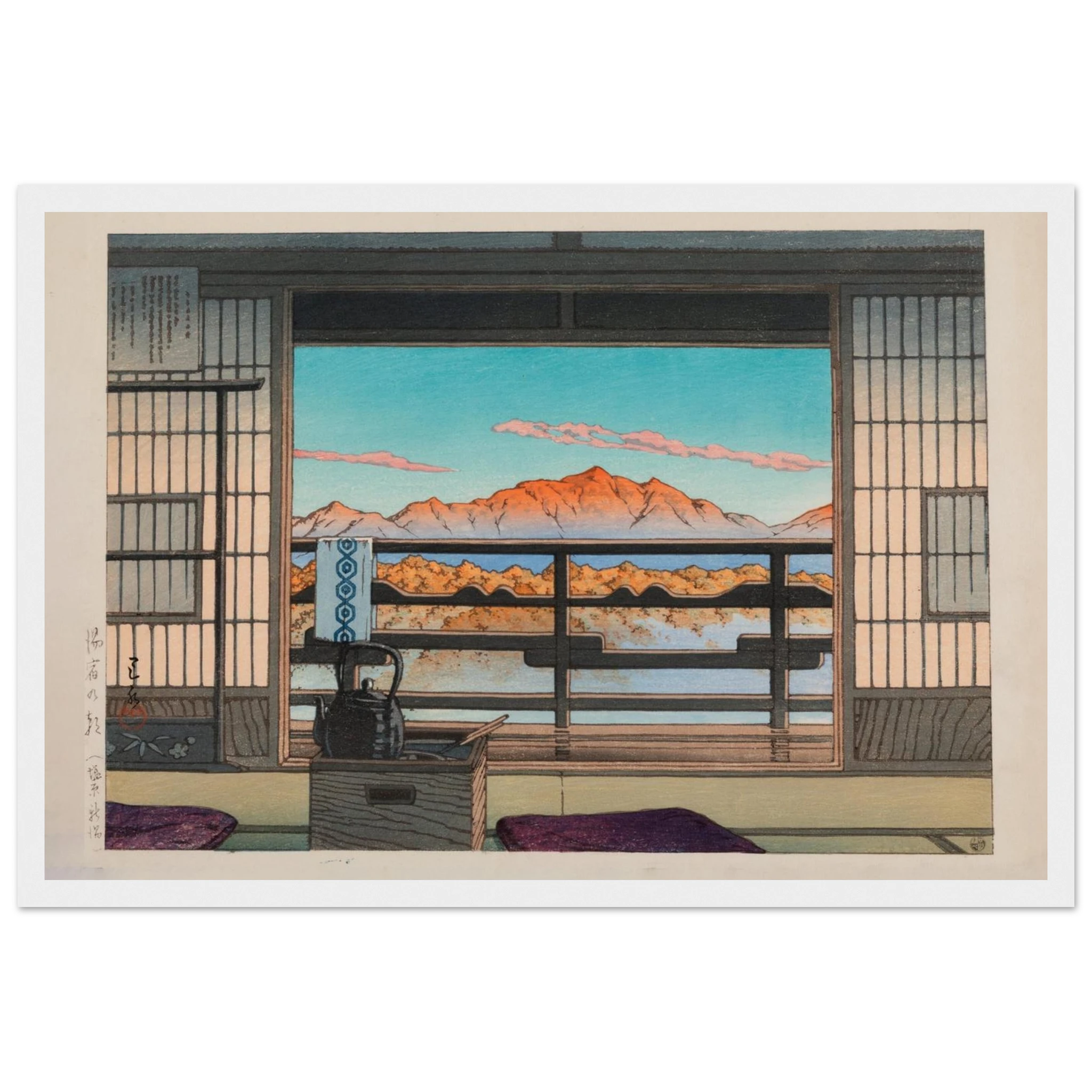 Woodblock art reproduction of Morning at the Arayu Baths (c. early 20th century) by Kawase Hasui, master of poetic modern Japanese prints.