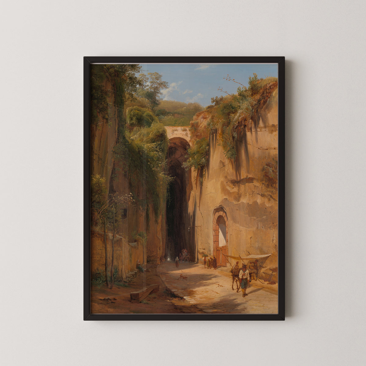 La Grotta di Posillipo near Naples by Antonie Sminck Pitloo, art print in a black frame