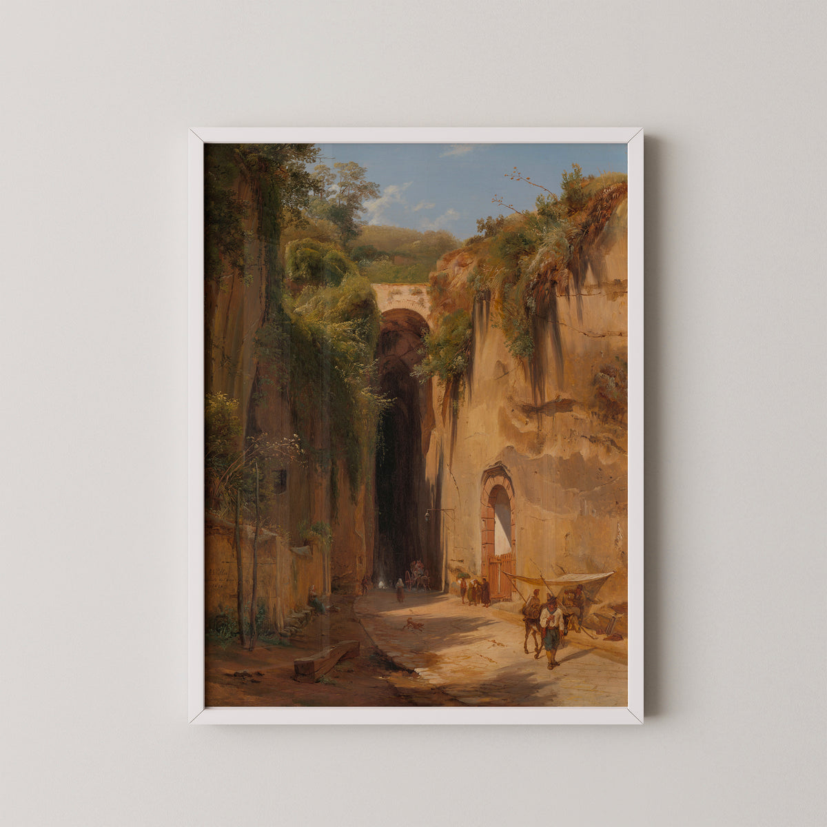 La Grotta di Posillipo near Naples by Antonie Sminck Pitloo, art print in a white frame