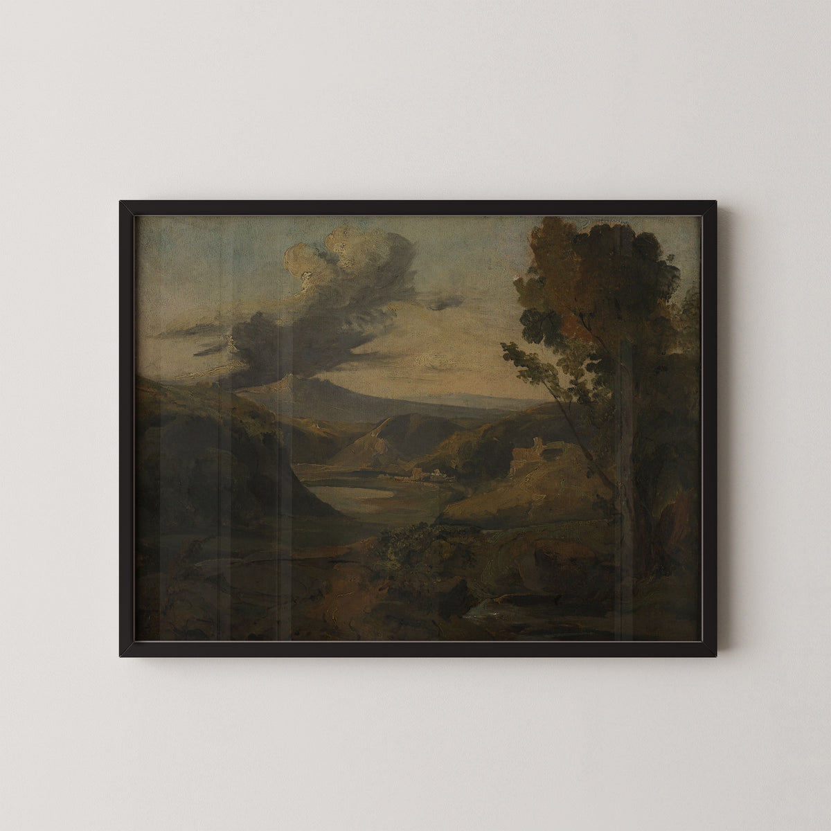 Landscape (Auvergne?) by Théodore Rousseau, art print in a black frame