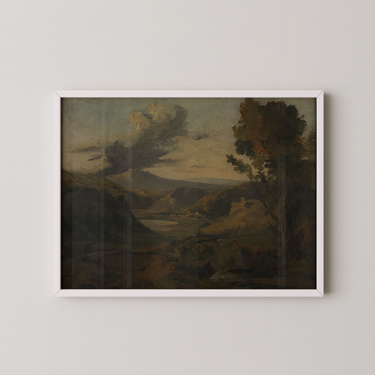 Landscape (Auvergne?) by Théodore Rousseau, art print in a white frame