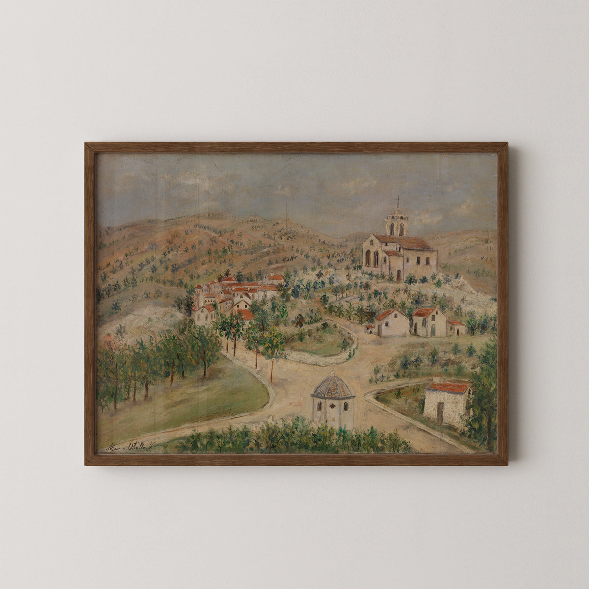 Landscape in Corsica by Maurice Utrillo, art print in a dark wood frame