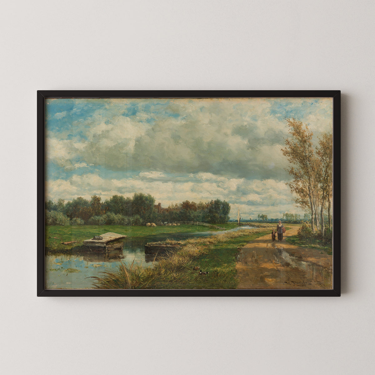 Landscape in the Environs of The Hague by Willem Roelofs (I), art print in a black frame