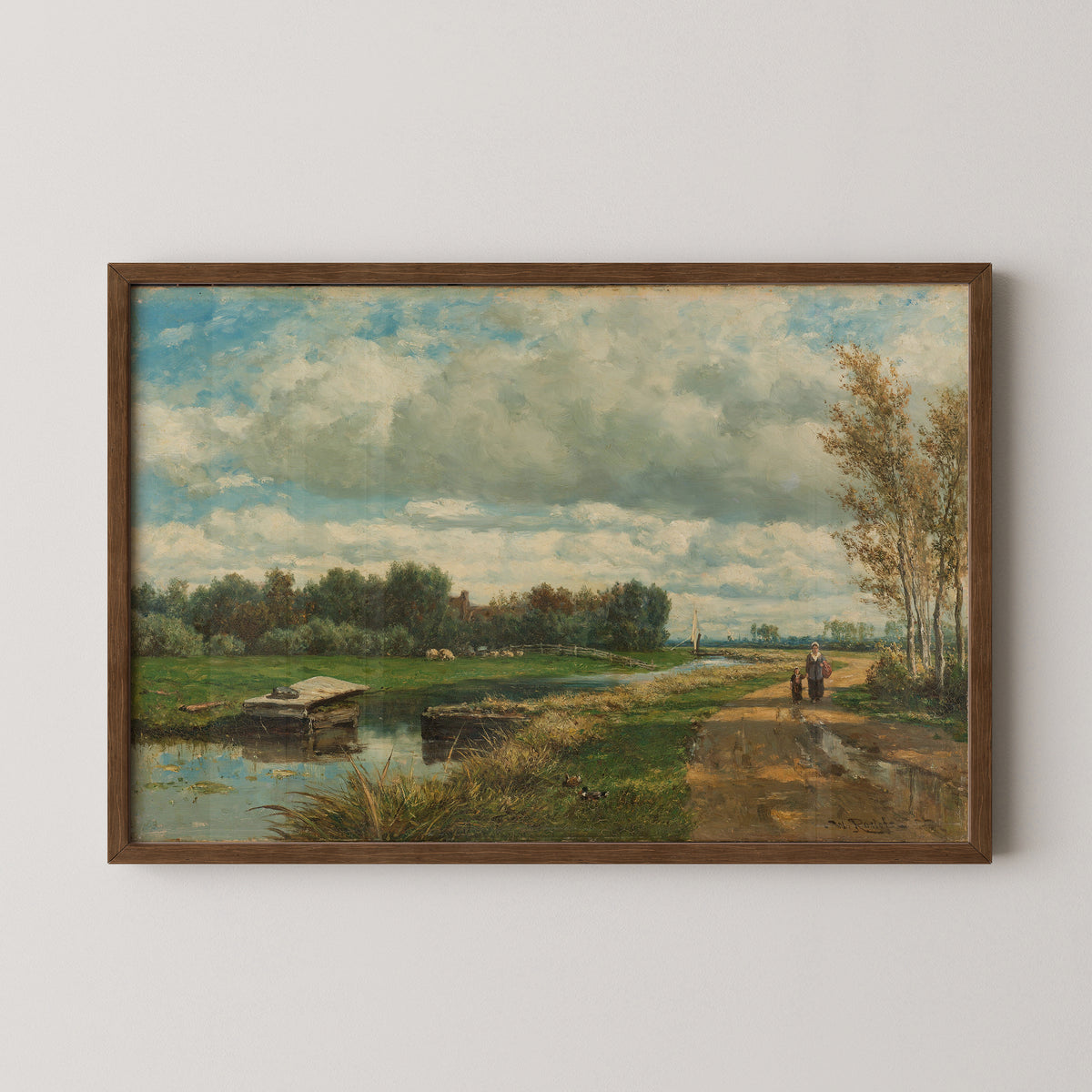 Landscape in the Environs of The Hague by Willem Roelofs (I), art print in a dark wood frame