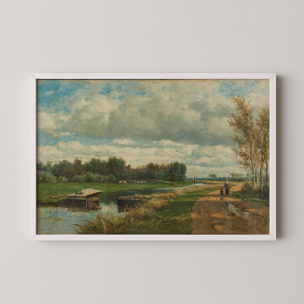 Landscape in the Environs of The Hague by Willem Roelofs (I), art print in a white frame
