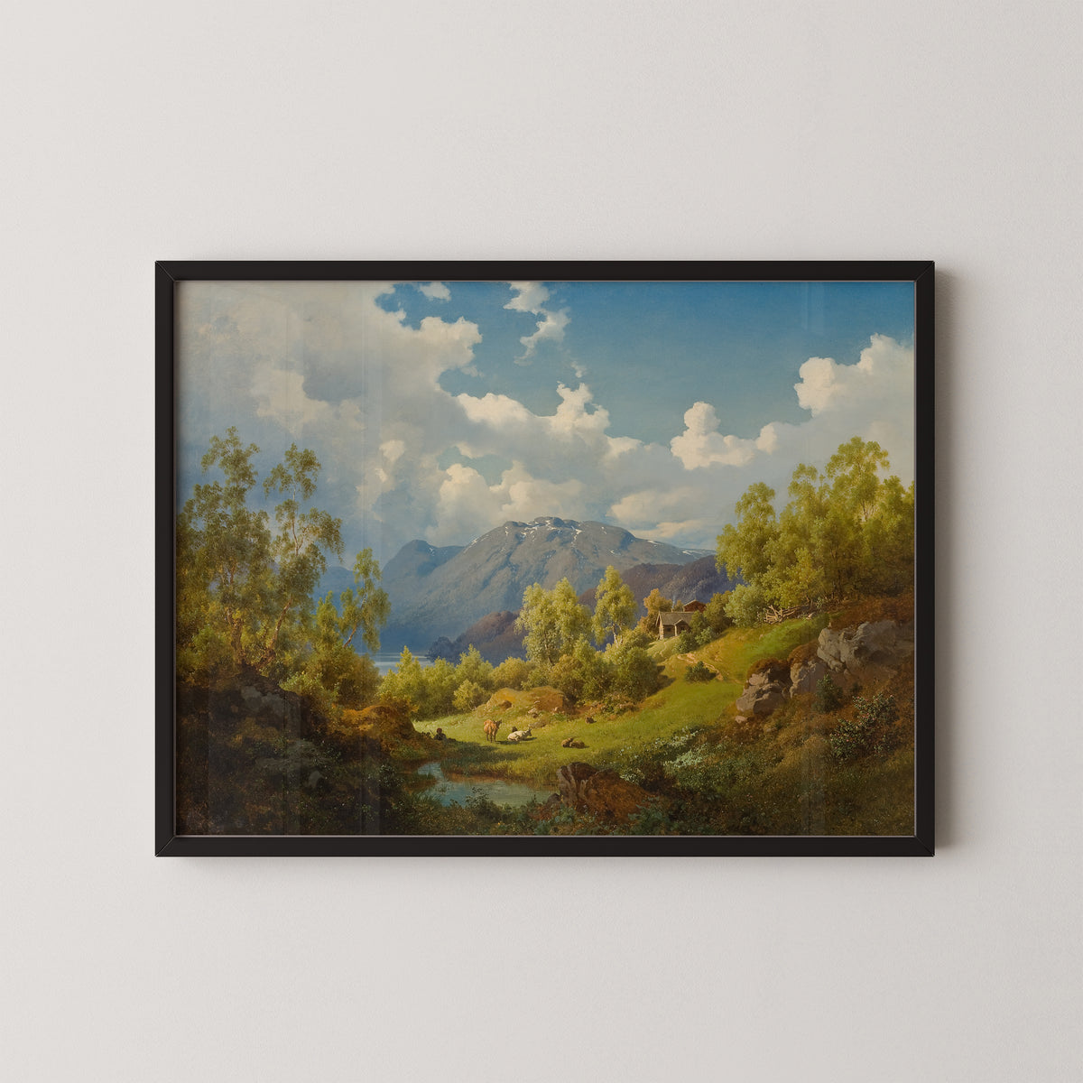 Landscape. Motif from the Numme Valley in Norway by Joachim Frich, art print in a black frame