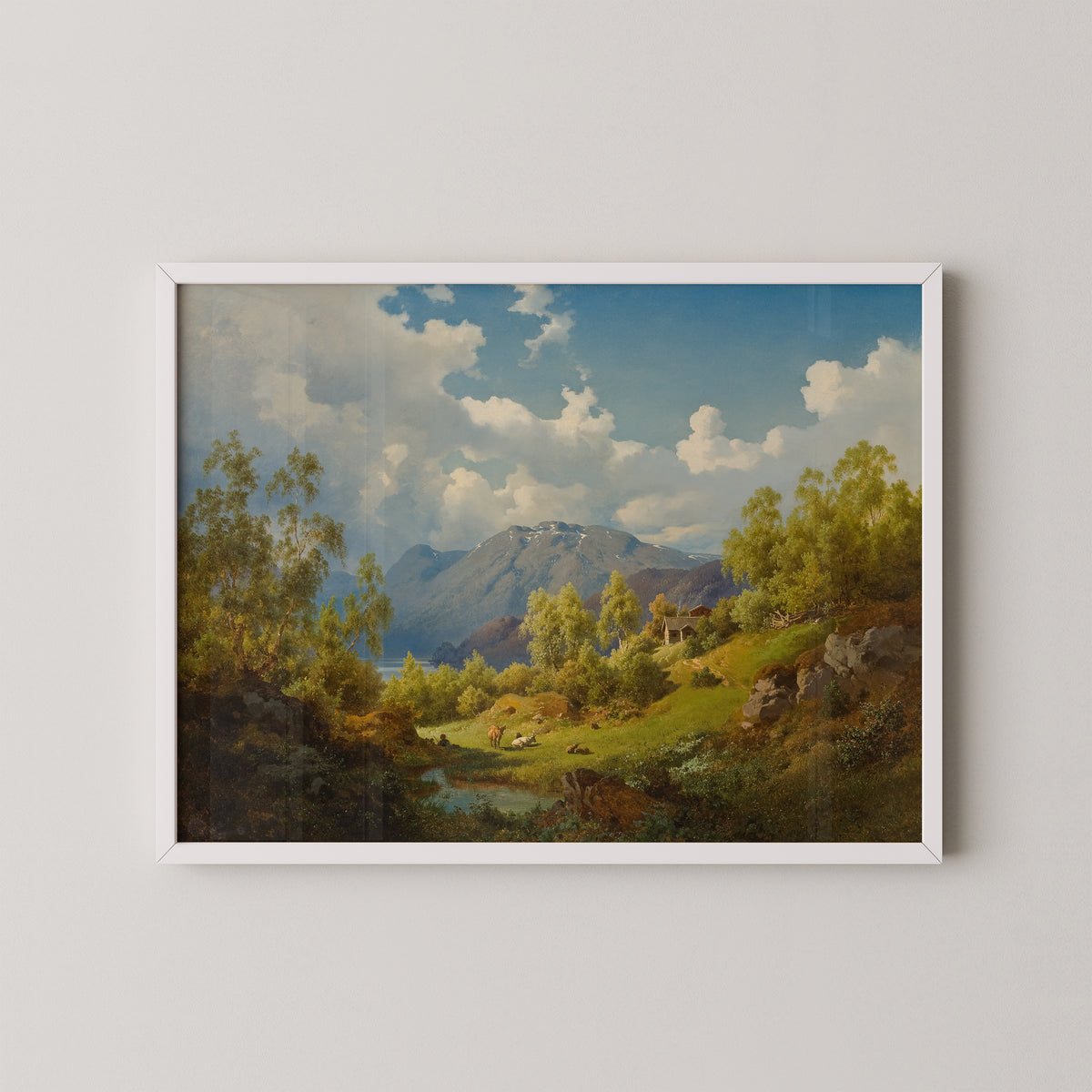 Landscape. Motif from the Numme Valley in Norway by Joachim Frich, art print in a white frame