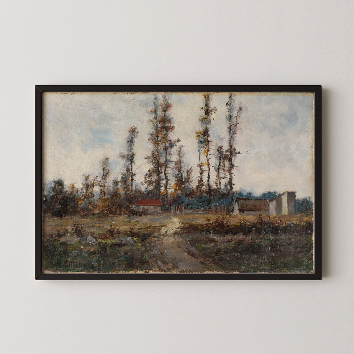 Landscape near Barbizon, France by William Henry Hilliard, art print in a black frame