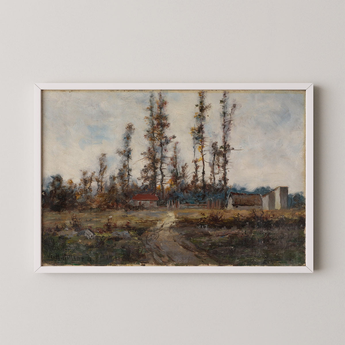 Landscape near Barbizon, France by William Henry Hilliard, art print in a white frame