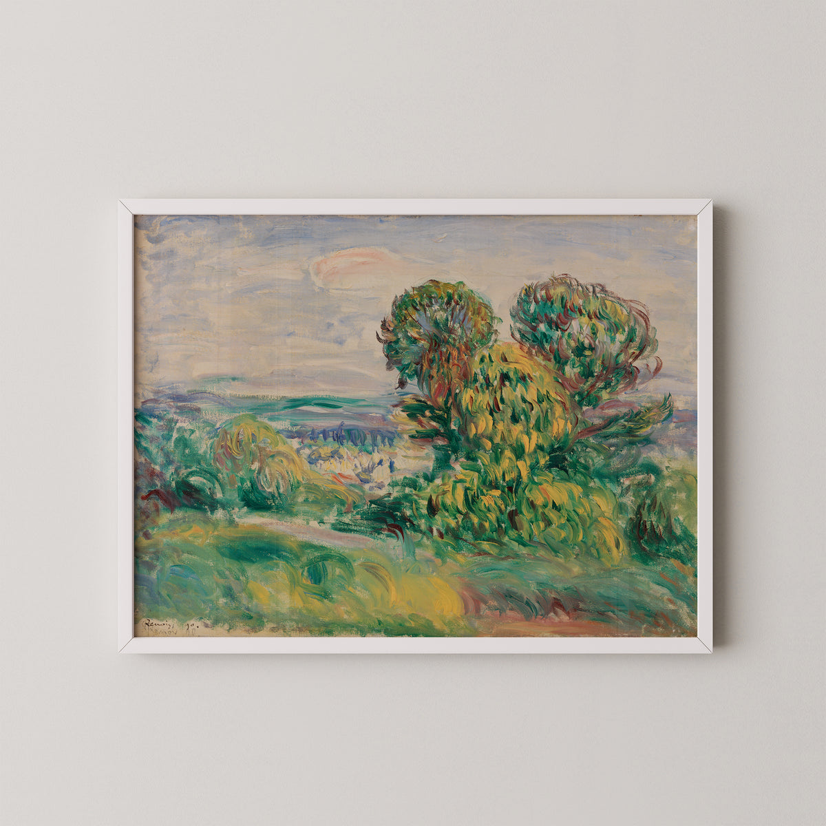 Landscape by Pierre-Auguste Renoir, art print in a white frame