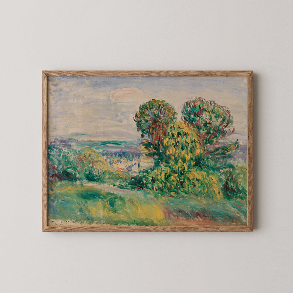 Landscape by Pierre-Auguste Renoir, art print in a natural wood frame