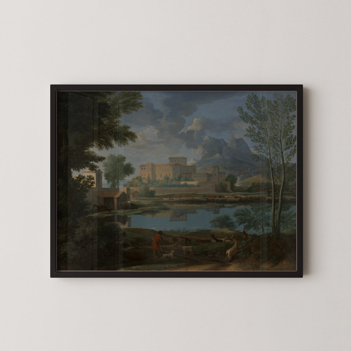 Landscape with a Calm (Un Tem[p]s calme et serein) (97.PA.60) by Nicolas Poussin, art print in a black frame