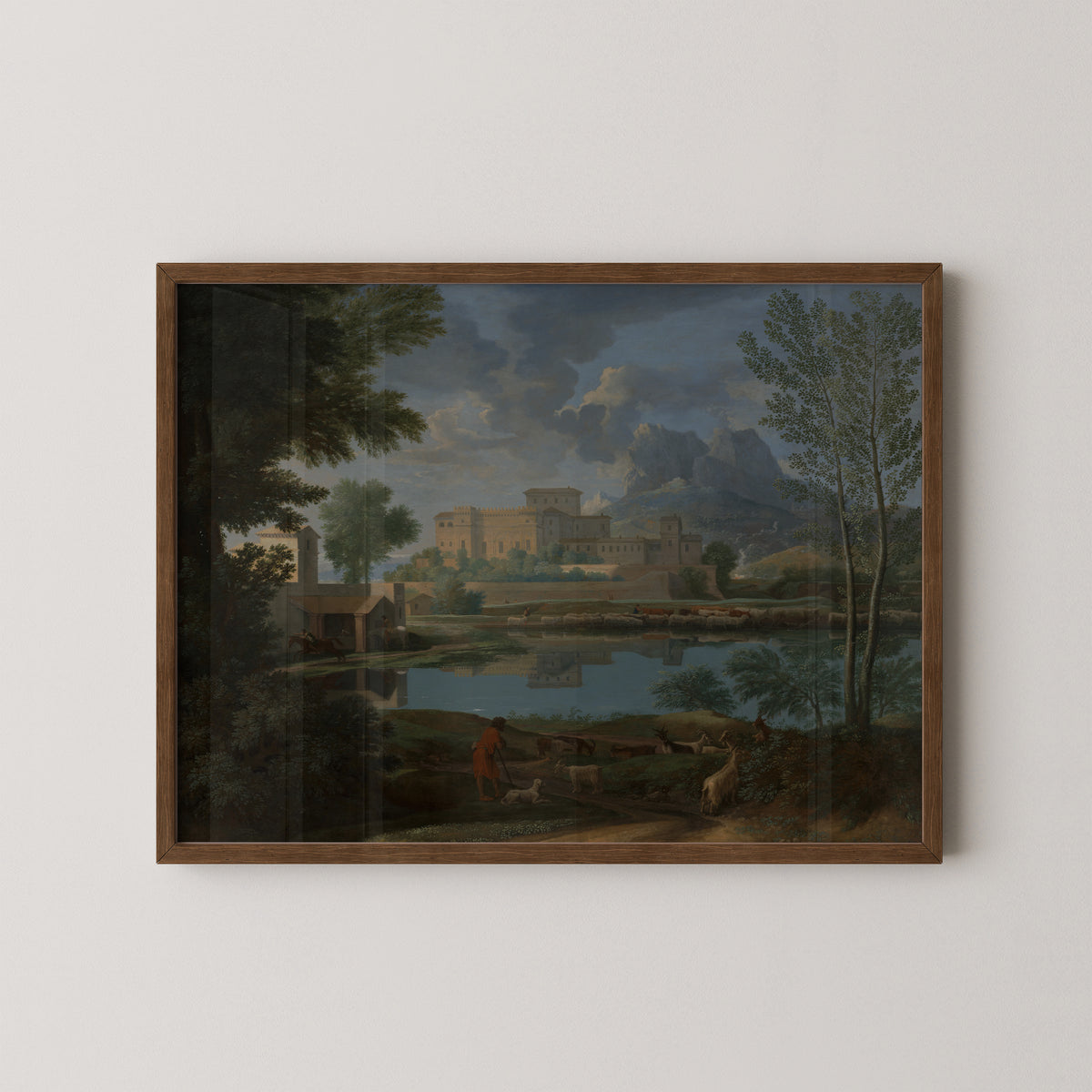 Landscape with a Calm (Un Tem[p]s calme et serein) (97.PA.60) by Nicolas Poussin, art print in a dark wood frame