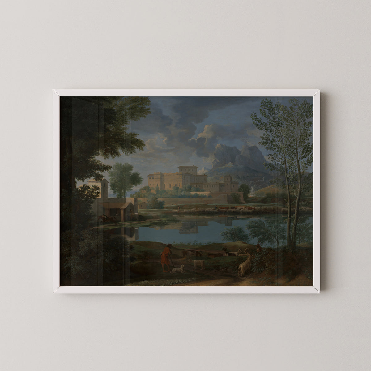 Landscape with a Calm (Un Tem[p]s calme et serein) (97.PA.60) by Nicolas Poussin, art print in a white frame