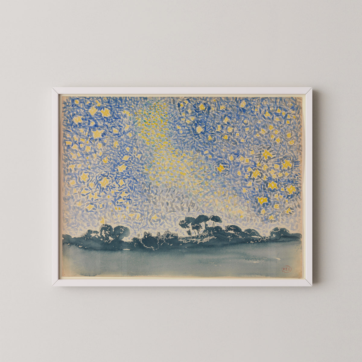 Landscape with Stars by Henri-Edmond Cross, art print in a white frame
