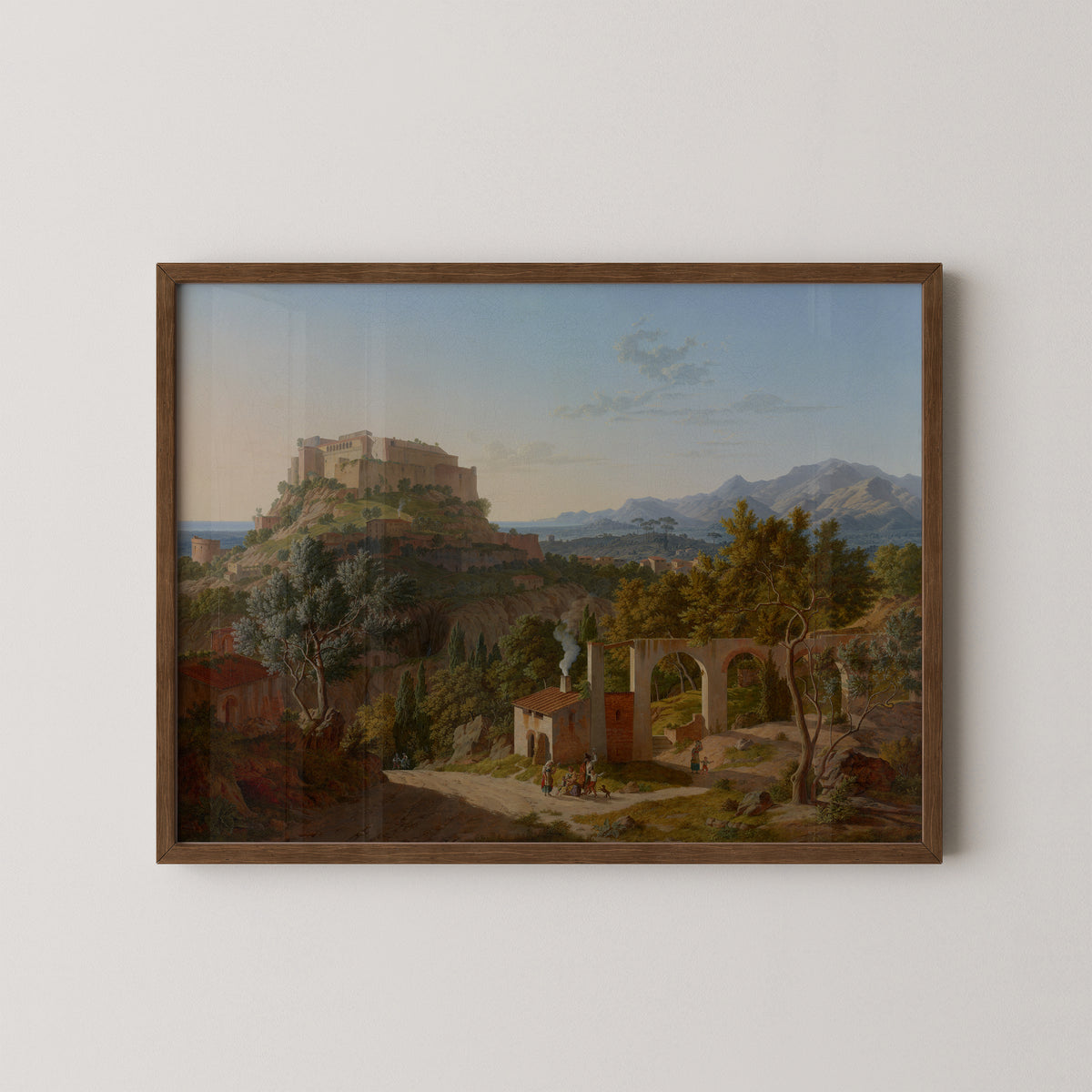 Landscape with the Castle of Massa di Carrara (86.PA.540) by Leo von Klenze, art print in a dark wood frame