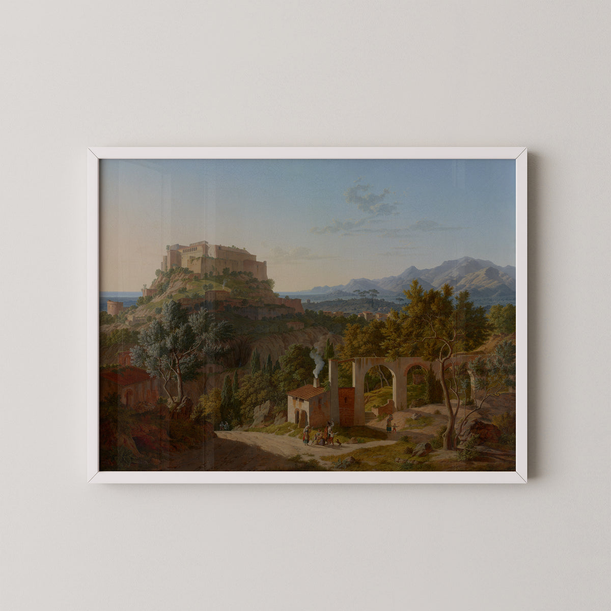 Landscape with the Castle of Massa di Carrara (86.PA.540) by Leo von Klenze, art print in a white frame