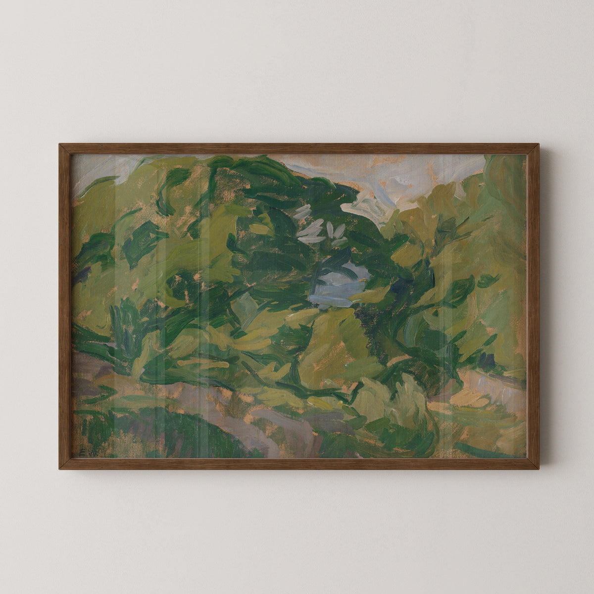 Edvard Weie's Christiansø landscape art print displayed in a dark wood frame