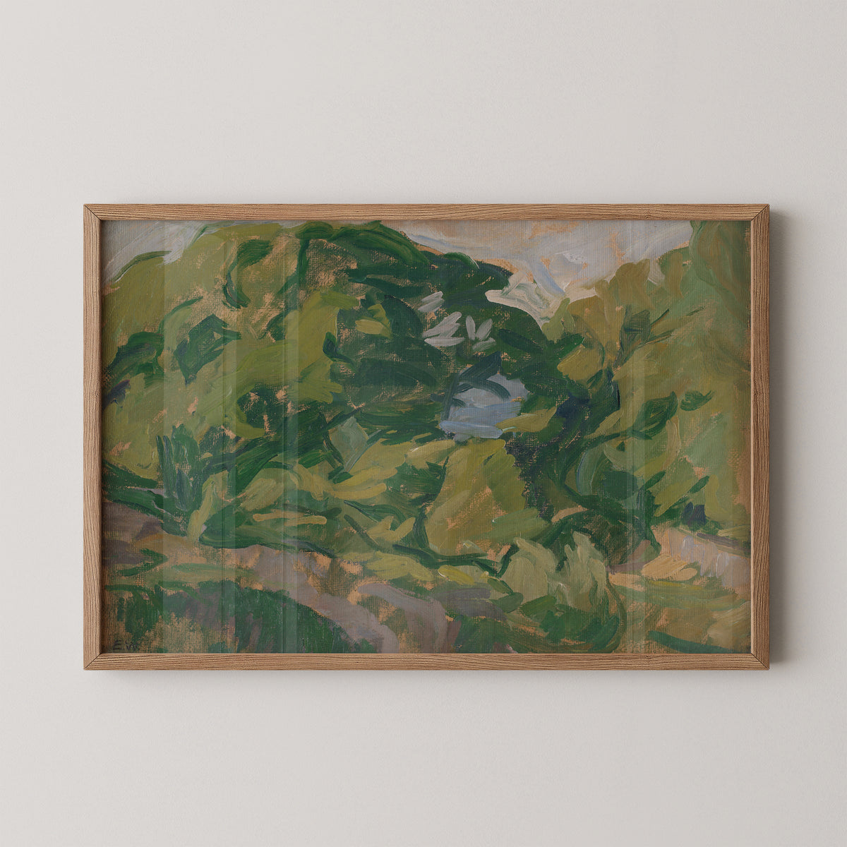 Natural wood-framed Edvard Weie reproduction of Landskab, Christiansø