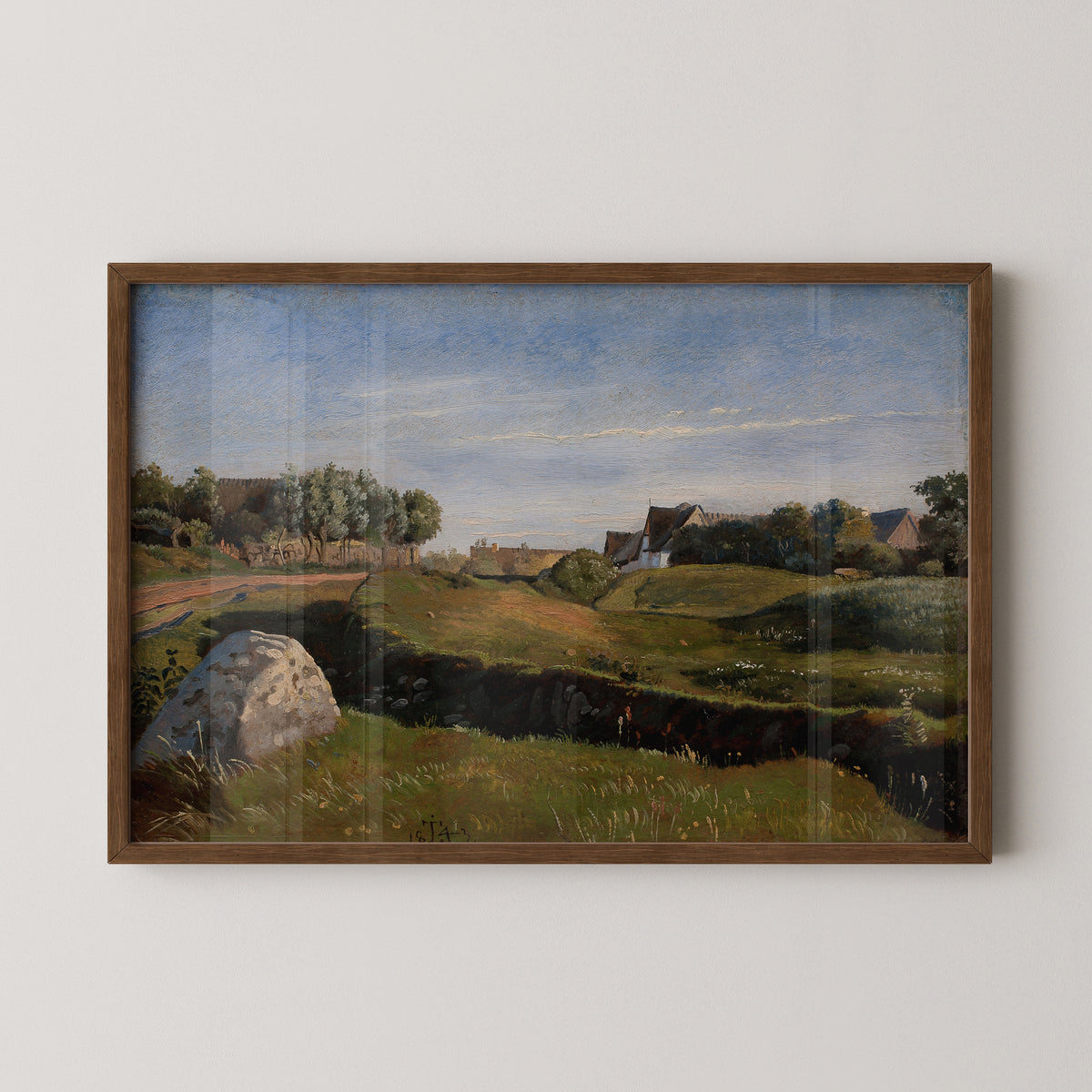 Lundbye's Vejby from the North landscape art reproduction shown in a dark wood frame