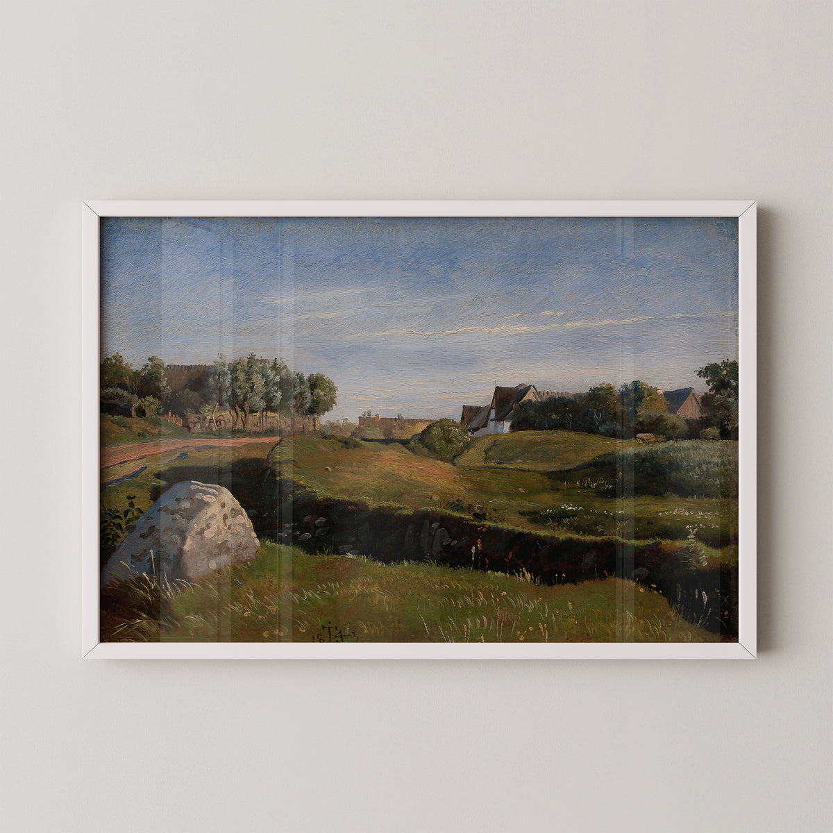 White-framed Vejby landscape in afternoon light by Danish painter Johan Thomas Lundbye