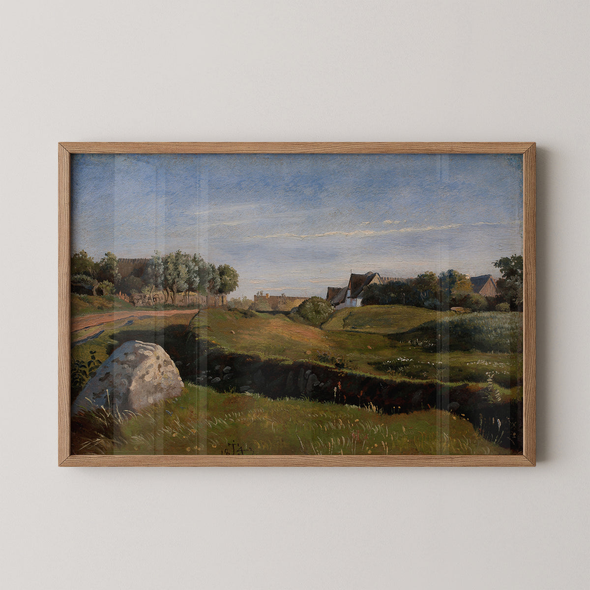 Natural wood-framed Johan Thomas Lundbye print of the landscape north of Vejby in afternoon light